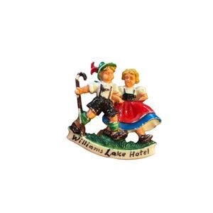Vintage Williams Lake Hotel Souvenir Brooch Alpine Couple Made in West Germany